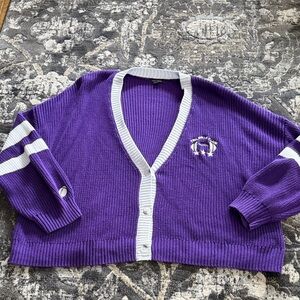wild fable Purple Cardigan with White Trim and Stripe Detail